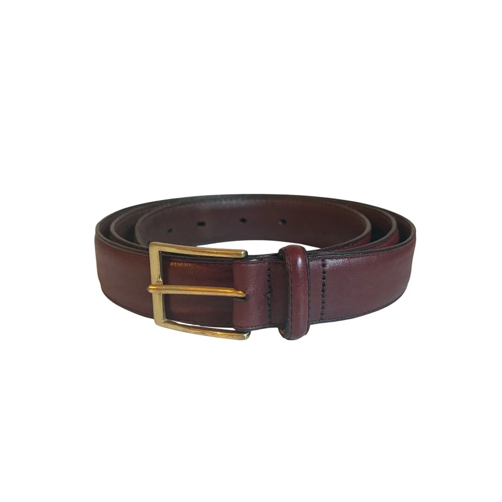 Brighton Mens Glazed Cordovan Burgundy Leather Belt Gold Buckle 44 X1813
